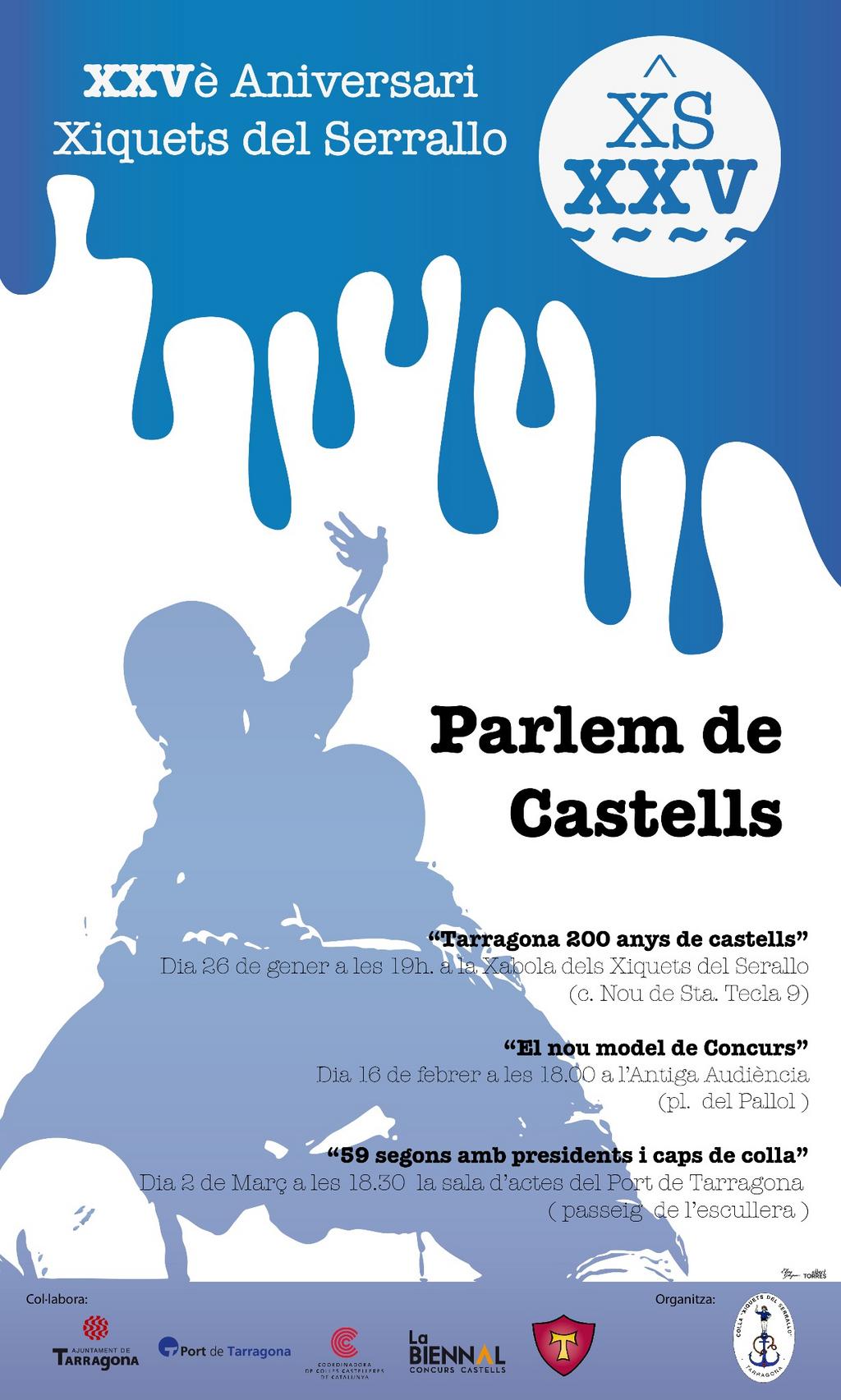 Cartell del cicle de xerrades 'Parlem de castells', impulsat pels Xiquets del Serrallo amb motiu del seu 25è aniversari